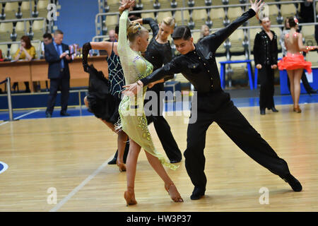 Orenburg, Russia - 12 November 2016: Girl and boy dancing on Orenburg competitions in sport dancing. Stock Photo