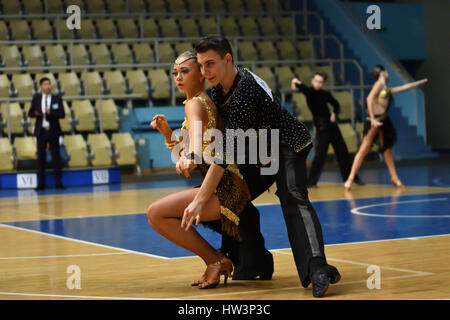 Orenburg, Russia - 12 November 2016: Girl and boy dancing on Orenburg competitions in sport dancing. Stock Photo