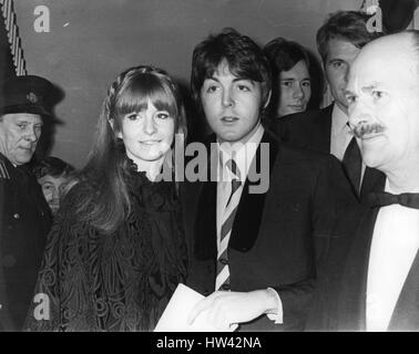 Jan. 01, 1968 - World Premiere of the film ''Here we go round the Mulberry Bush'': Photo shows Beatle Paul Mccartney and his girl-friend Jane Asher, pictured arriving at the London Pavilion last night, to attend the world premiere of the film ''Here We Go Round The Mulberry Bush' (Credit Image: © Keystone Press Agency/Keystone USA via ZUMAPRESS.com) Stock Photo