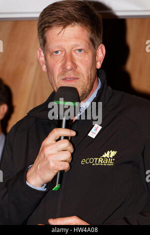 Paris, France. 16th March, 2017. Jean-Charles Perrin speaks during the Eiffel Tower Vertical in Paris, France on March 16, 2017. Credit: bernard menigault/Alamy Live News Stock Photo