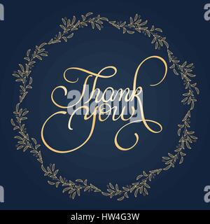 Thank you text with round frame on background. Calligraphy lettering ...