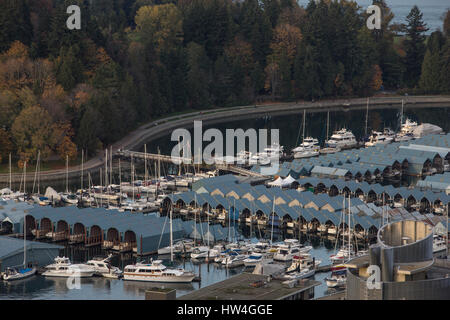 Vancouver cityscape over Stanley Park and Coal Harbour Marina, Canada. Stock Photo