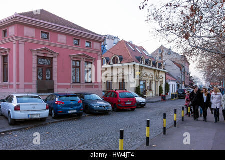 Street in the historic Zemun neighborhood of Belgrade in the dusk Stock Photo