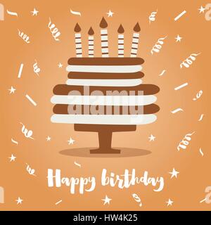 Birthday Cake with Candles and Confetti. Vector Illustration. Stock Vector