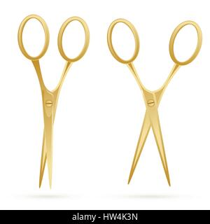 Golden Scissors Isolated on White Background. Vector Illustration. Stock Vector
