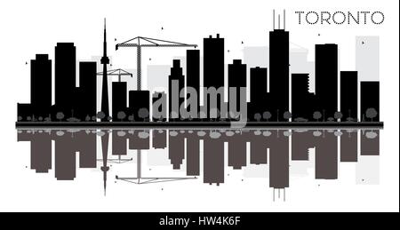 Toronto City skyline black and white silhouette with reflections. Vector illustration. Simple flat concept for tourism presentation, banner Stock Vector