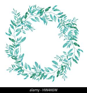 Olive wreath isolated on white background. Green tea tree leaves. vector illustration Stock Vector