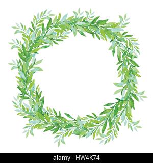 Olive wreath isolated on white background. Green tea tree leaves. Vector illustration. Stock Vector