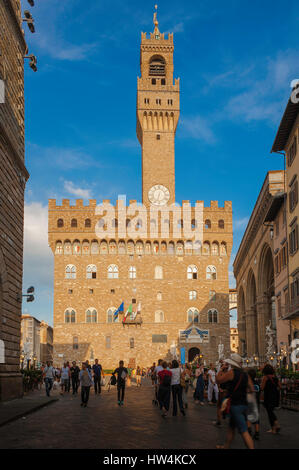 Palazzo Vecchio Florence, view of the landmark renaissance tower and City Hall (Palazzo Vecchio) in the Piazza della Signoria in Florence, Italy. Stock Photo
