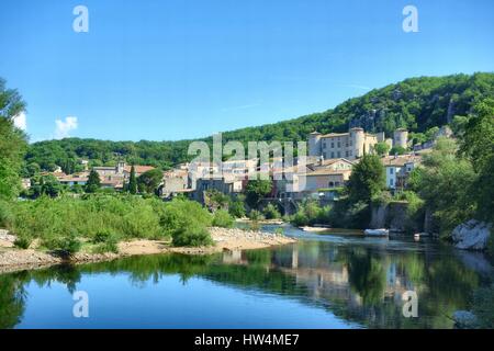 The  Ardèche River at Vogüé, southern France. Stock Photo