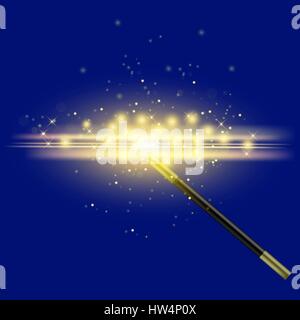 Realistic Magic Wand with Starry Lights Stock Vector