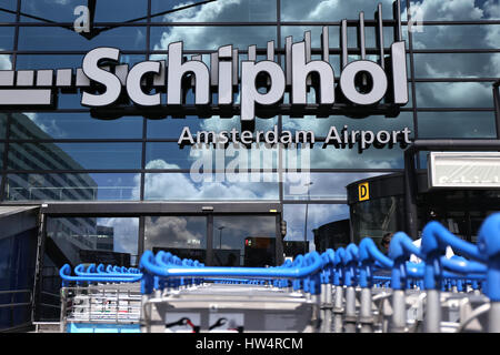 Main entrance of Amsterdam Airport Schiphol. Schiphol is the main international airport of the Netherlands. Stock Photo