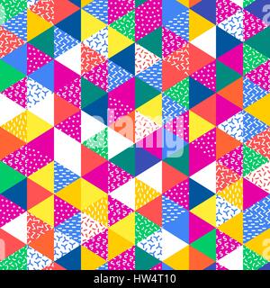 Geometric abstract seamless pattern. Simple triangles motif background. Colorful decoration design. Trendy memphis style illustration Stock Photo