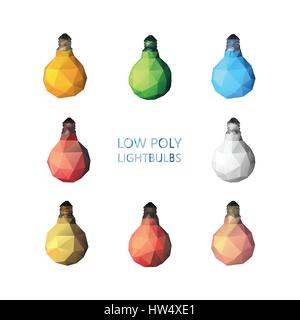 Low poly light bulbs set. Stock Vector