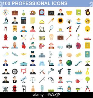 100 professional icons set, flat style Stock Vector