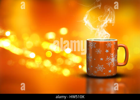 3D render of a Christmas mug on a bokeh lights background Stock Photo