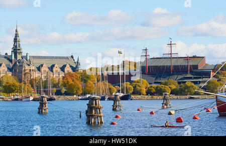 Nordiska Museet cultural history museum and Vasa Museum (Vasamuseet) displaying the restored 17th century warship Vasa, Djurgarden, Stockholm, Sweden. Stock Photo