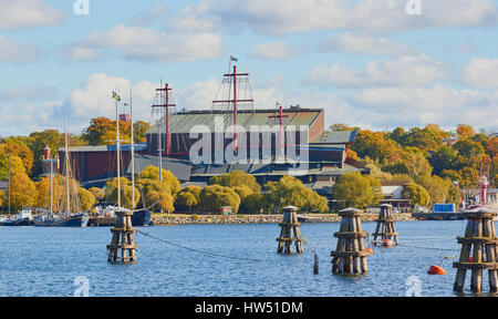 Vasa Museum (Vasamuseet) maritime museum, Djurgarden, Stockholm. Displays restored 17th century warship Vasa which sank on its maiden voyage in 1628. Stock Photo