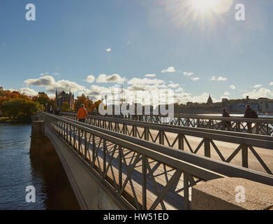 Skeppsholmsbron Bridge in autumn sunlight, Stockholm, Sweden, Scandinavia Stock Photo