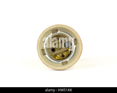 Front of ceramic light bulb socket isolated on white Stock Photo