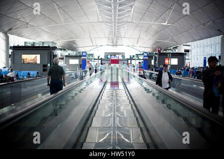 Hong Kong International Airport is one of the busiest airports in Asia. More than 100 airlines are operating from the airport. HKIA links to more than Stock Photo