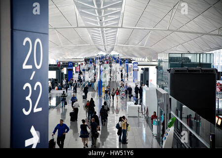 Hong Kong International Airport is one of the busiest airports in Asia. More than 100 airlines are operating from the airport. HKIA links to more than Stock Photo