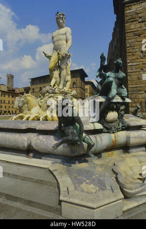 Fountain of Neptune by Bartolomeo Ammannati, in the Piazza della Signoria, Florence, Tuscany. Italy Stock Photo