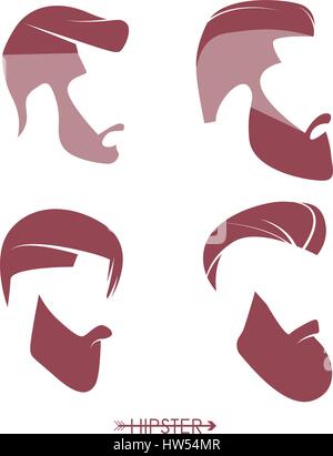 Set of hipster man haircuts, beards, mustaches. Simple design for logo, silhouette. Vector illustration. Stock Vector