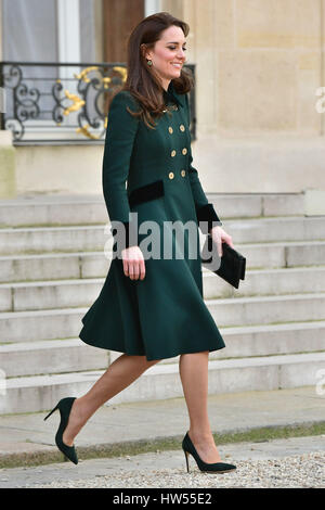 The Duchess of Cambridge departs after meeting French President Francois Hollande at the Elysee Palace, along with her husband the Duke of Cambridge, during an official visit to Paris, France. Stock Photo