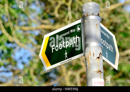 Boughton Monchelsea Village, Maidstone, Kent, England. Greensand Way Public Footpath sign Stock Photo