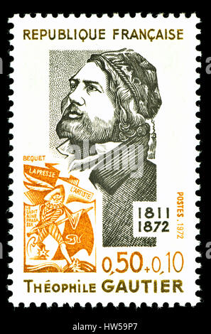 French postage stamp (1972) : Pierre Jules Théophile Gautier (1811 – 1872) French poet, dramatist, novelist, journalist and critic. Stock Photo