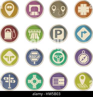 road web icons on color paper labels Stock Vector