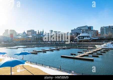 Old Port and city skyline - Montreal, Quebec, Canada Stock Photo
