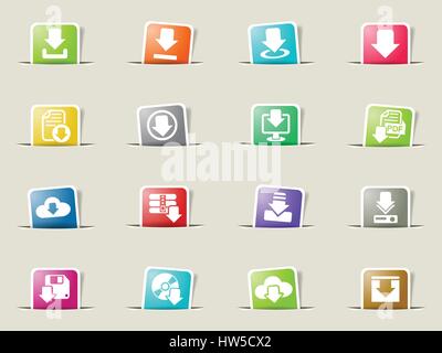 download icons on color paper stickers for your design Stock Vector ...