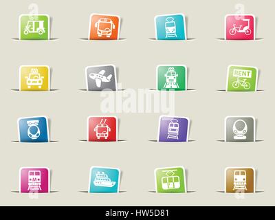 public transport web icons on color paper bookmarks Stock Vector