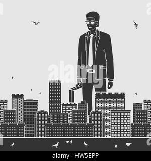 Big Businessman in the City Vector Illustration Stock Vector