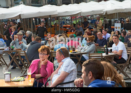 Tourists are in a cafe Ribeira, Porto Portugal Stock Photo