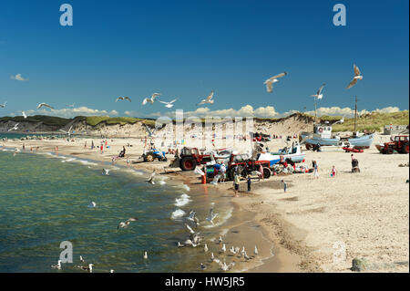 The beach at Nr. Vorupoer (Nr. Vorupør), a picturesque fishing village on the west coast of Jutland, Denmark Stock Photo