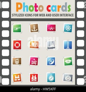 coastguard web icons on color photo cards for user interface Stock Vector