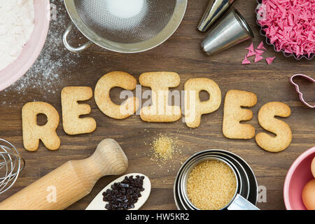 Cookies forming the word recipes Stock Photo