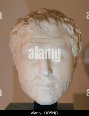 Hermes marble face. 1st-2nd Century AD. Romans. Archeological Museum. Barcelona, Spain. Stock Photo