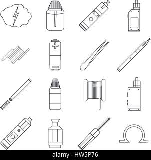 E-cigarettes tools icons set, outline style Stock Vector