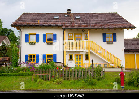 Fussen, Germany - June 4, 2016: View of the beautiful building in Fussen, Southwest Bavaria, Germany Stock Photo