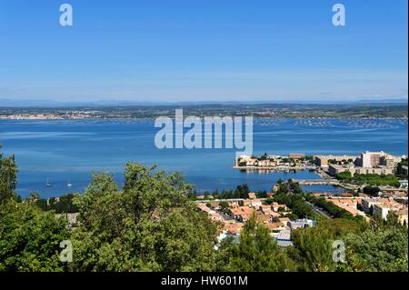 France, Herault, Sete, panoramic view of Thau pond from the Mont Saint Clair, Thau Peninsula Stock Photo