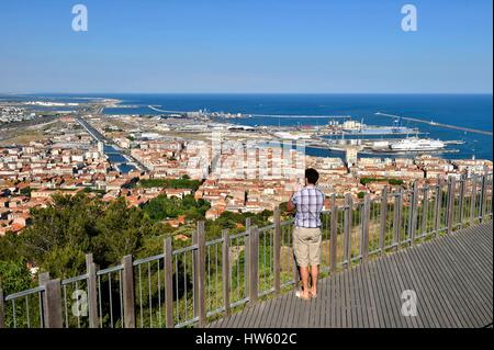 France, Herault, Sete, panoramic view of Sete and its port facilities from the Mont Saint Clair Stock Photo