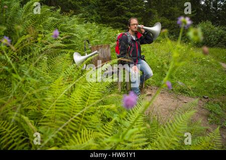 Austria, Vorarlberg, Great Walser Valley, Sonntag, Path of sound interpretation Stock Photo