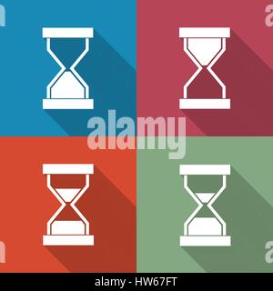 A set of four colored icons sandglass with a long diagonal shadow, vector illustration. Stock Vector