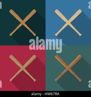 Set of icons of a baseball bat with a long diagonal shadow, vector illustration. Stock Vector