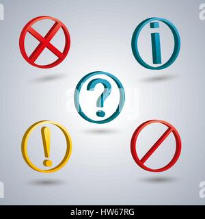 A set of information symbols with the 3D effect, symbols help, information, check, delete, attention, vector illustration. Stock Vector