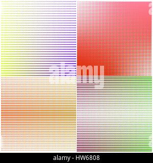 Set of four bright abstract backgrounds with halftone effect, vector illustration. Stock Vector